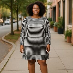 💚 H&M DIVIDED Dress Black White Stripe Size 14